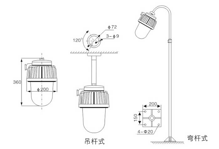 BPC8730防爆平台灯安装示意图