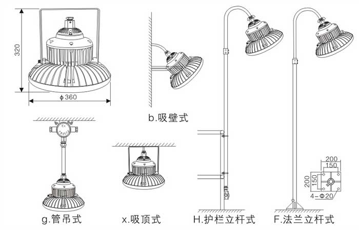 ST8012防爆平台灯安装示意图